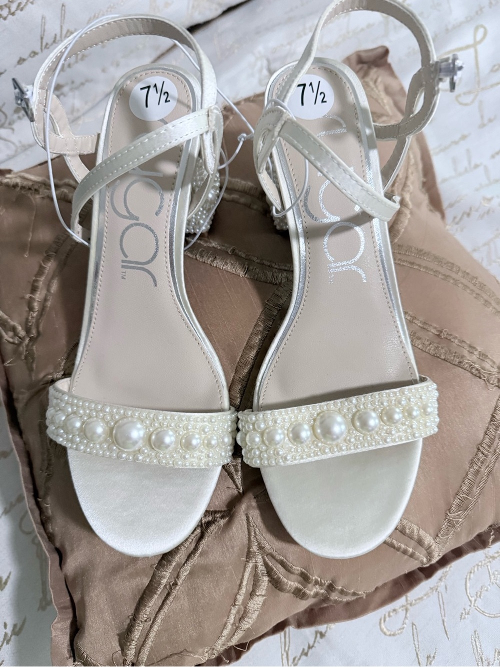 Sugar Ivory Embellished Block Heel Sandals-7.5- Never Worn